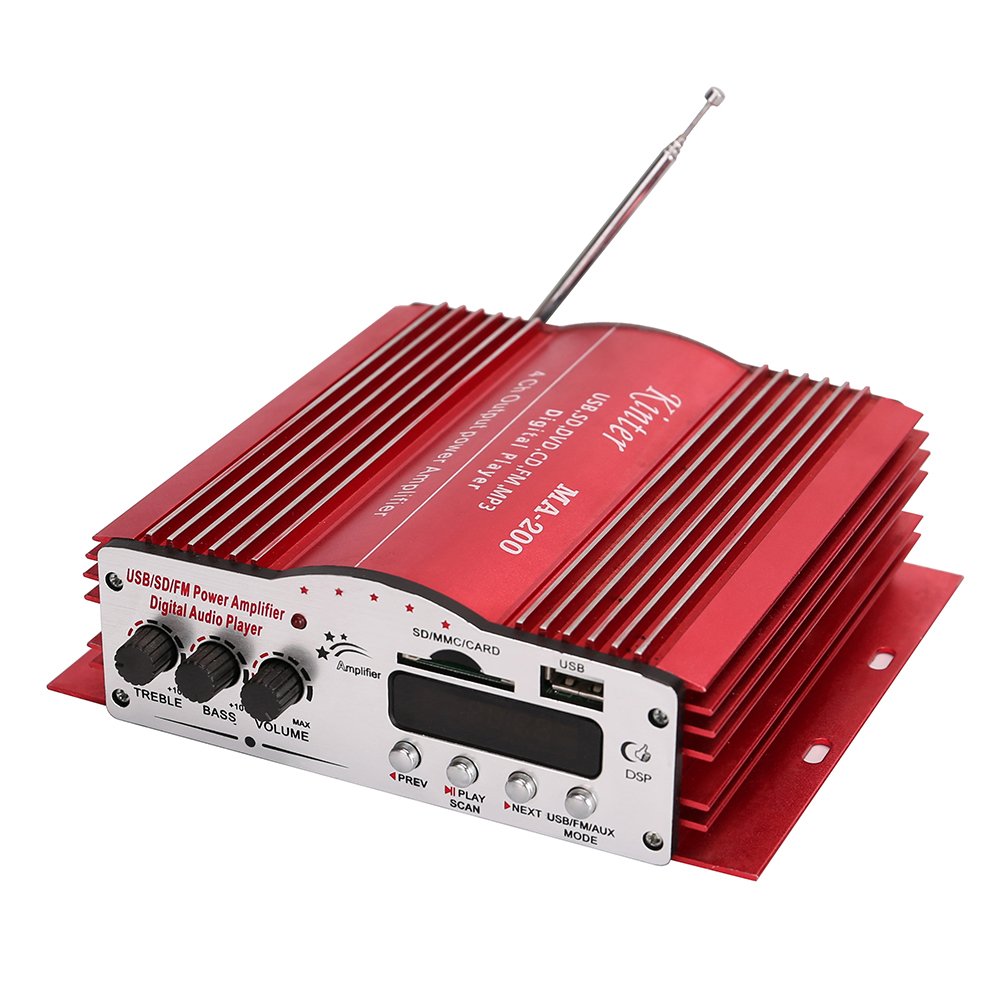 Kinter MA-200 4 Channel BT Power Amplifier 12v Car Amplifiers Audio Red Aluminium Amplificador Para Moto 4 Canales CE ROHS FCC