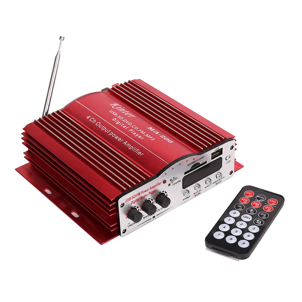 Kinter MA-200 4 Channel BT Power Amplifier 12v Car Amplifiers Audio Red Aluminium Amplificador Para Moto 4 Canales CE ROHS FCC
