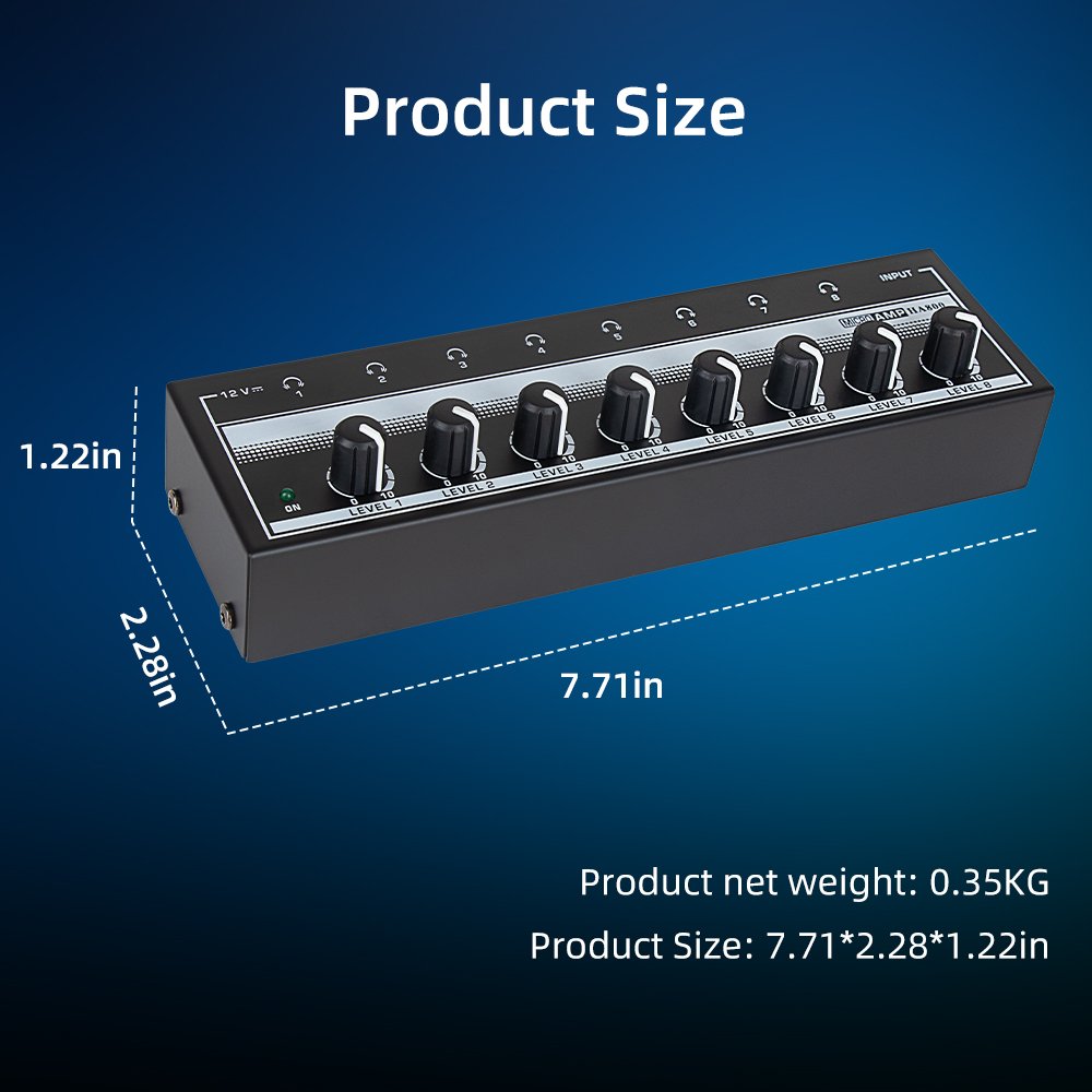 MICROAMP HA800 Headphone Amplifier 8 Channel Stereo Mini Audio Amplifier Personal Monitor Headphone Amplifier for Studio