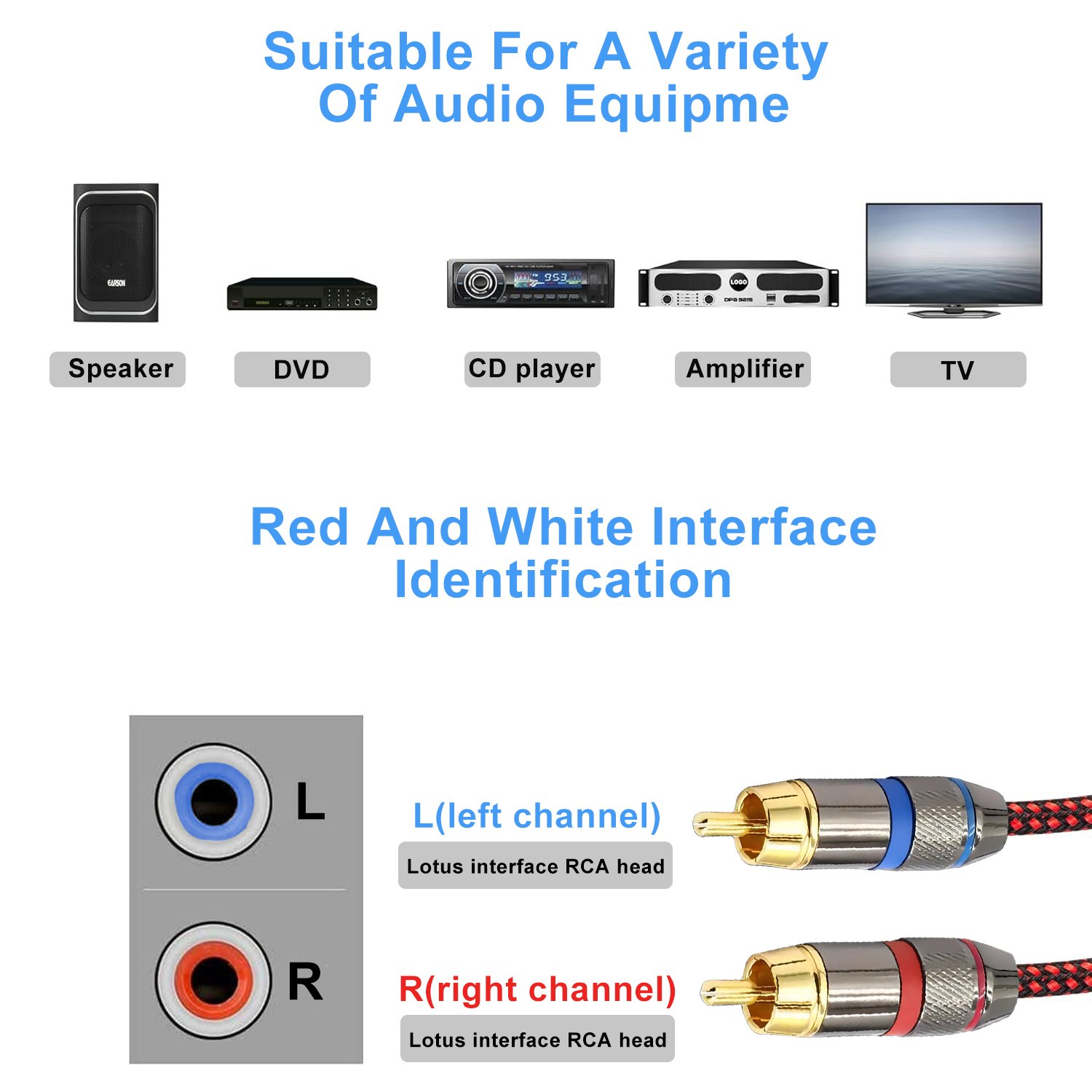 Factory ODM 2 Channel RCA Audio Cable Double RCA to Dual RCA Audio Twisted Cable HIFI Stereo OFC Male to Male for Car Amplifier