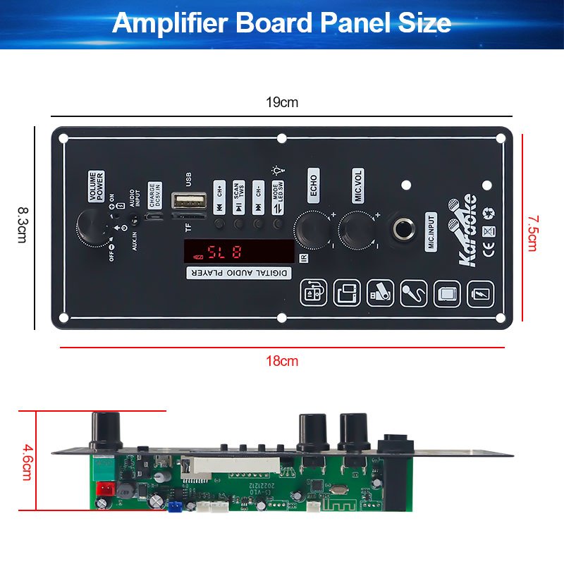 VIRE 10W Mini Car Audio Amplifier Bluetooth AUX/TF/USB/Mic Function 3.7V Li-Battery 5V DC Charging Compact Portable Power Amp