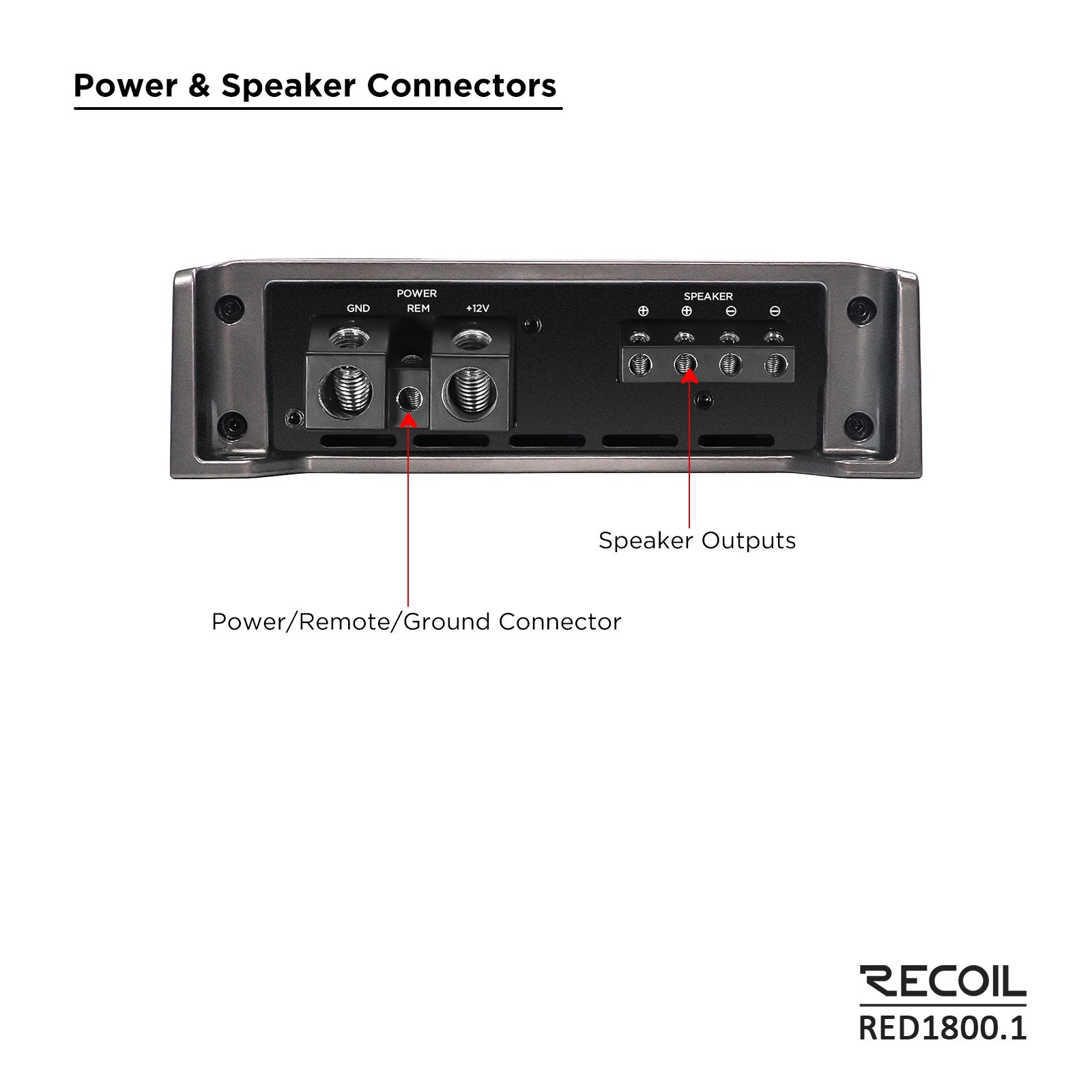 RED1800.1 3,600 Watts Class-D Strappable Car Audio Mono-block Subwoofer Amplifier, 1 Ohm Stable, Remote Bass Knob Included