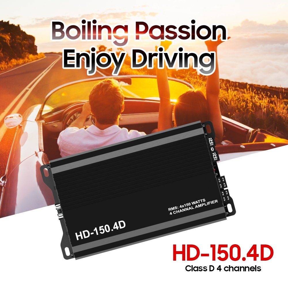HD-150.4D Class D 4 Channels RMS 4*150W Max 1800w Compact Size High Power Car Amplifier 12V