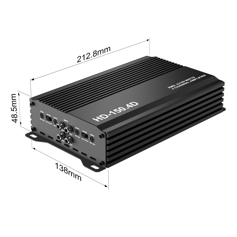 HD-150.4D Class D 4 Channels RMS 4*150W Max 1800w Compact Size High Power Car Amplifier 12V