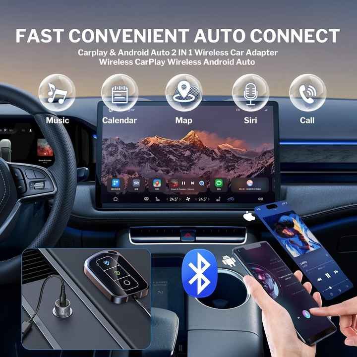 2024 New Arrival Wireless Carplay & Android Auto & Screen Mirroring Adapter for Android Car Radio Portable USB Wireless Dongle