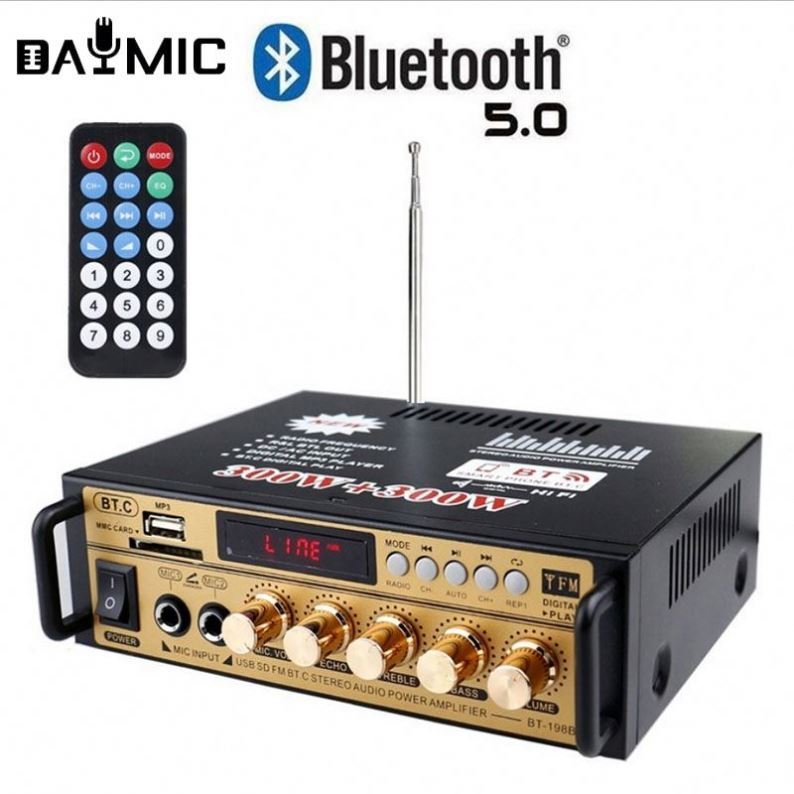 AOSHEN 12V BT 198B BT5 Car Amplifier peak 300W 300W Car Amplifier 12Volt Car Stereo Amplifier Subwoofer
