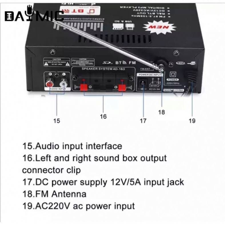 AOSHEN 12V BT 198B BT5 Car Amplifier peak 300W 300W Car Amplifier 12Volt Car Stereo Amplifier Subwoofer
