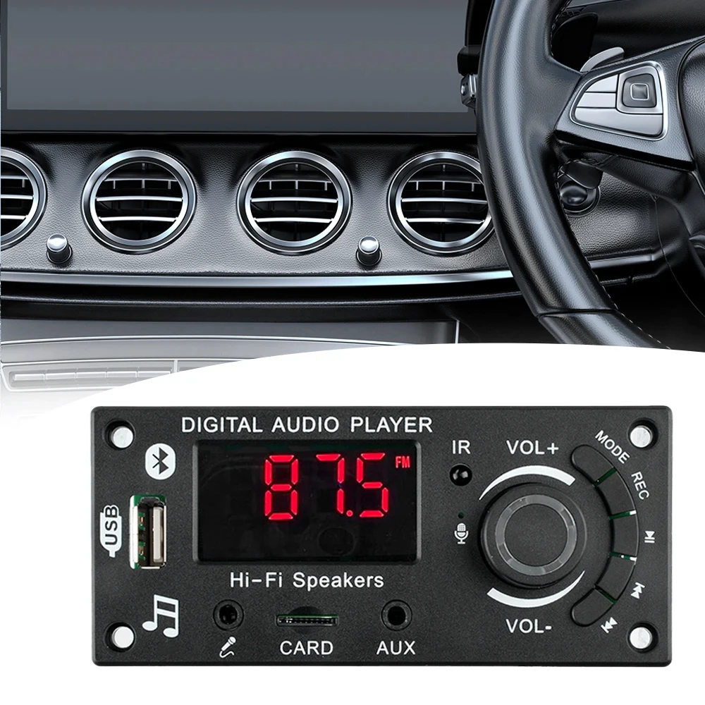 2*50W 100W MP3 Decoder Board Audio Amplifier Board Bluetooth Car MP3 Player USB FM Recording Switching TF USB Mic Record Call