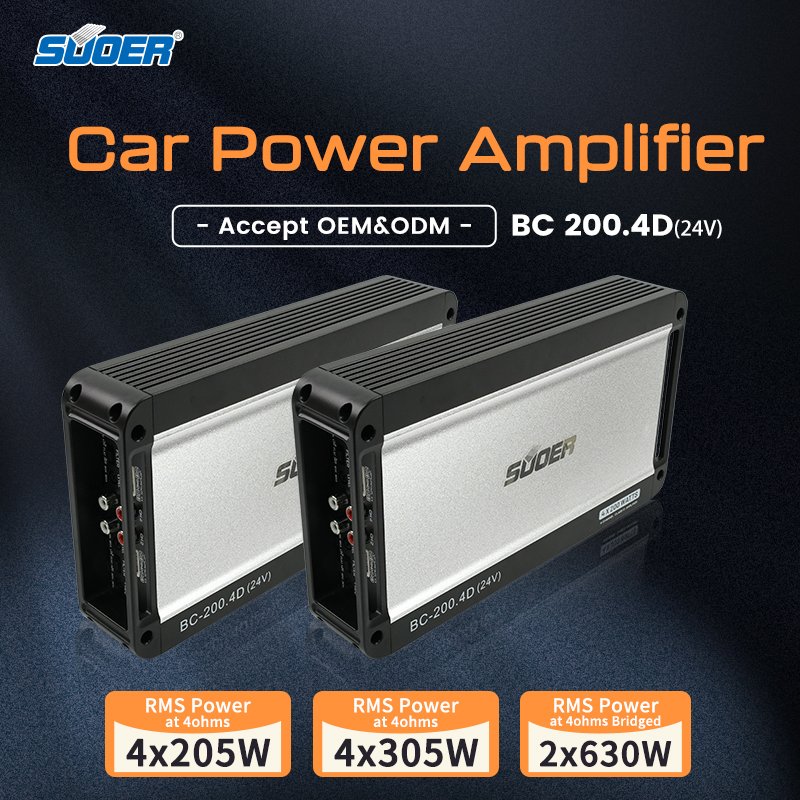 Suoer BC-200.4 24v New Arrival 4 Channel 200 Watts Class D Modern Design Car Amplifier
