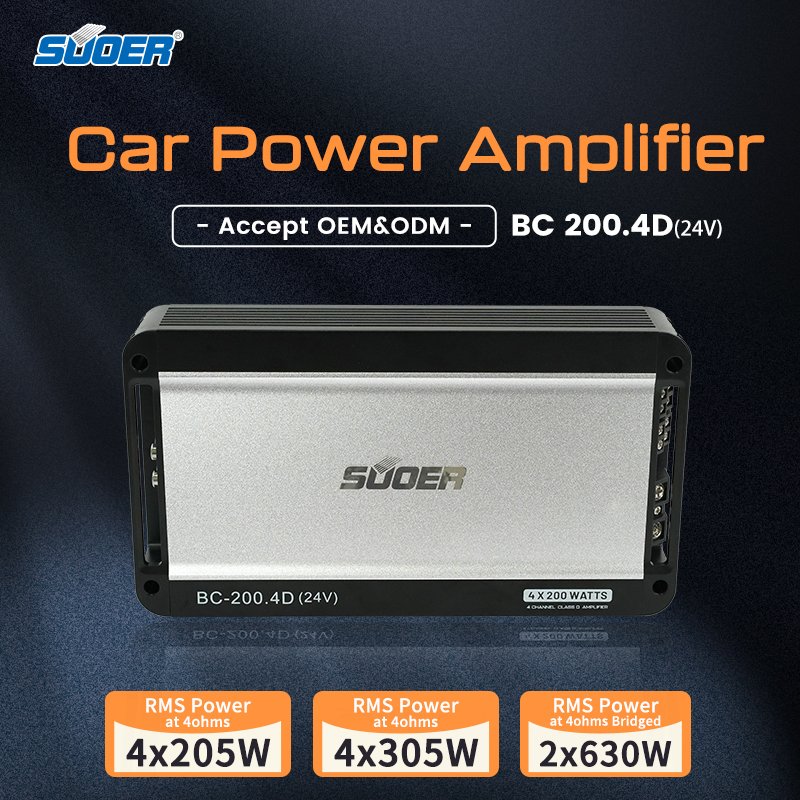 Suoer BC-200.4 24v New Arrival 4 Channel 200 Watts Class D Modern Design Car Amplifier