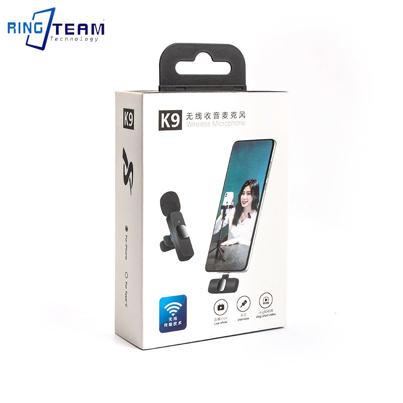 Portable Wireless Lavalier Microphone K9 Wireless Microphone for iPhone Android Plug-Play Recording Live Stream YouTube Facebook