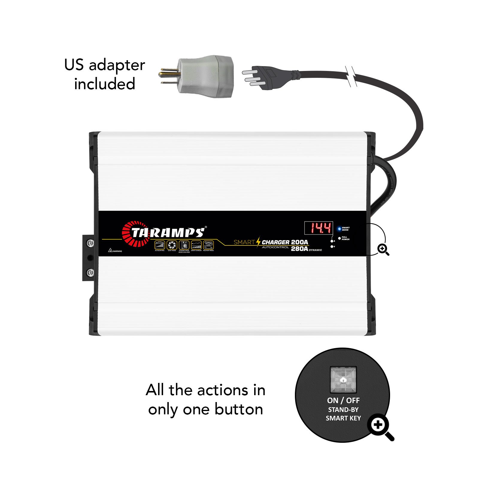 Taramps Smart Charger 200/280A Power Supply Bivolt Automatic AC Battery Charger 4000W Max Output Power Rating 280A Dynamic Mode