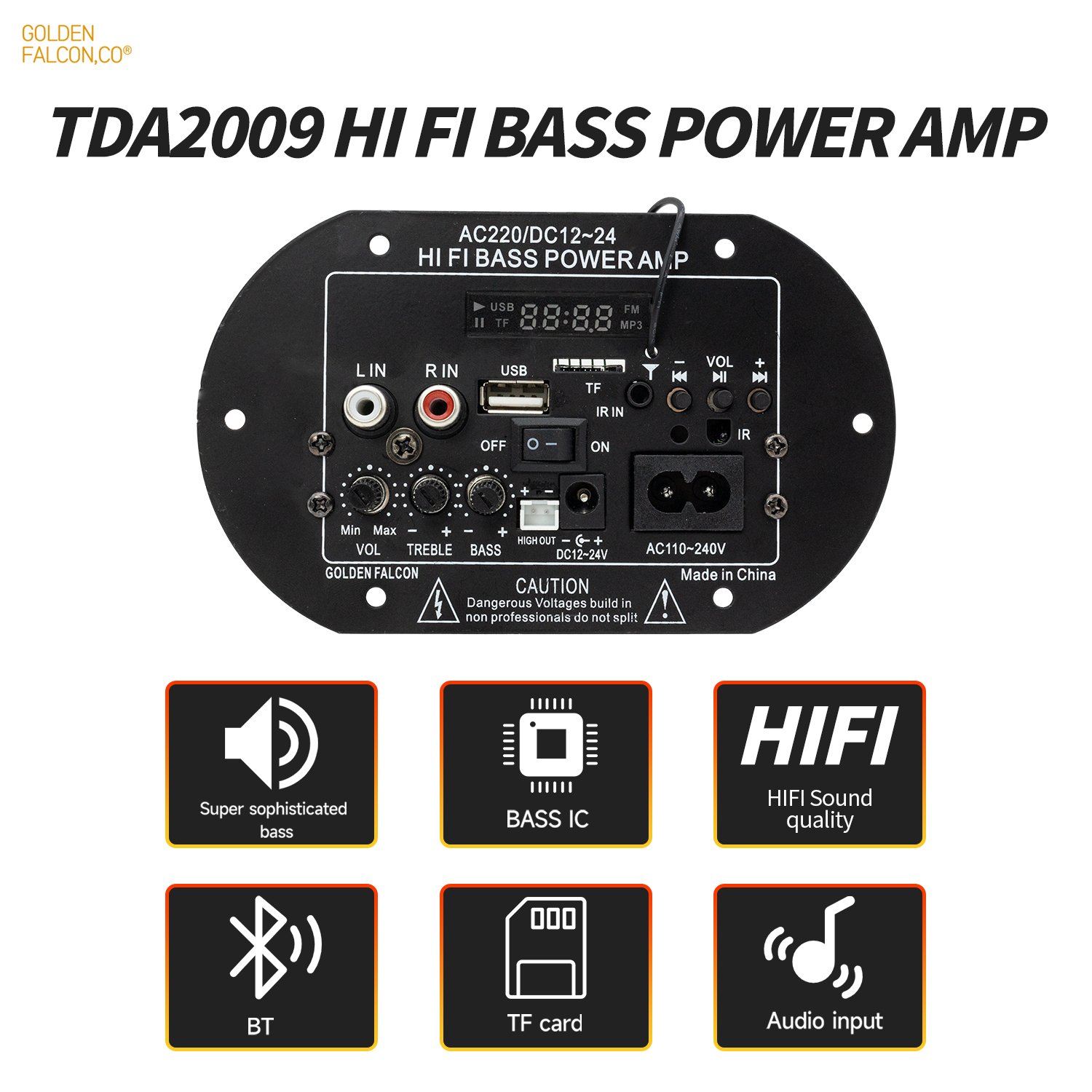 12V/24V 220V TDA2009 Car Power Amplifier Subwoofer Amplifier Board Car Audio Amplifiers with BT Remote Control