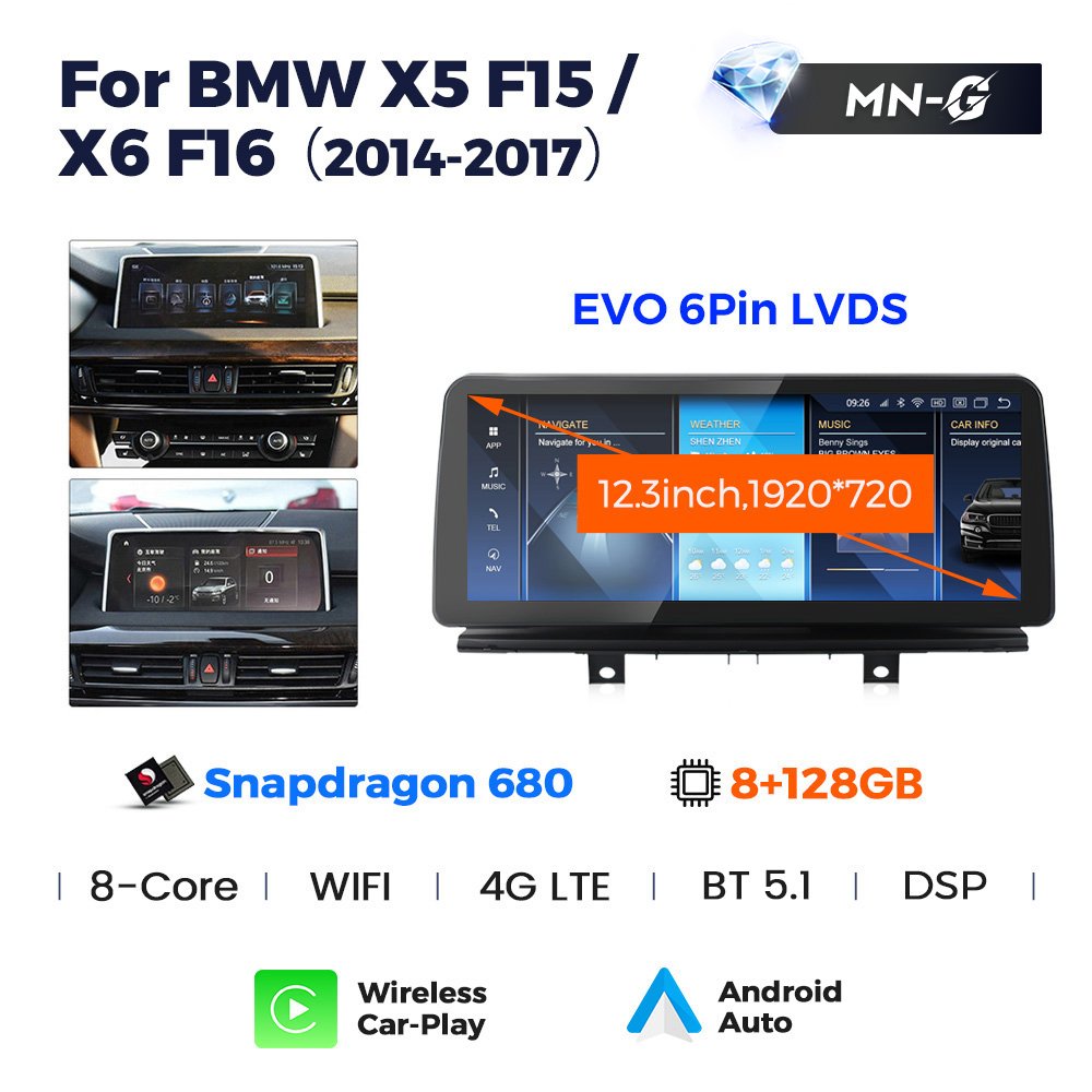 Navifly Snapdragon 680 Android System 1920*720p IPS Screen Car Radio for BMW X5 F15 Support DVR Rear Cam TPMS
