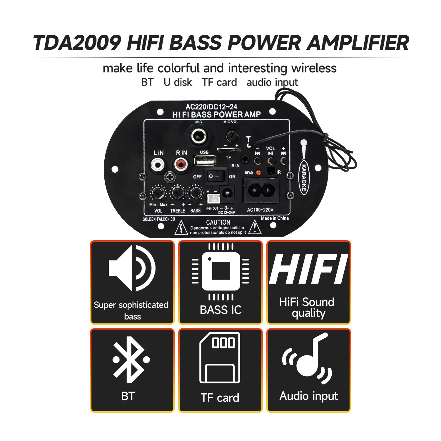 12V/24V 220V Digital Amplifier Board TDA2009 HIFI Bass Power Amplifier Subwoofer Single Microphone AMP Car Audio Amplifier