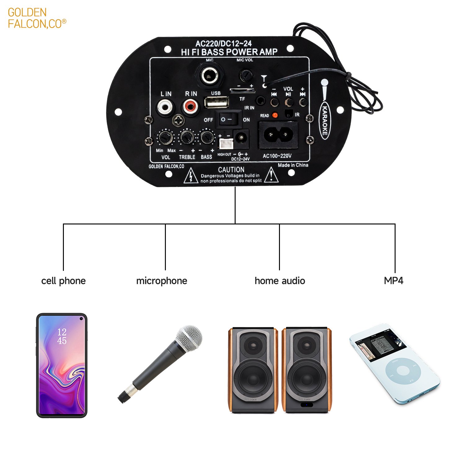 12V/24V 220V Digital Amplifier Board TDA2009 HIFI Bass Power Amplifier Subwoofer Single Microphone AMP Car Audio Amplifier