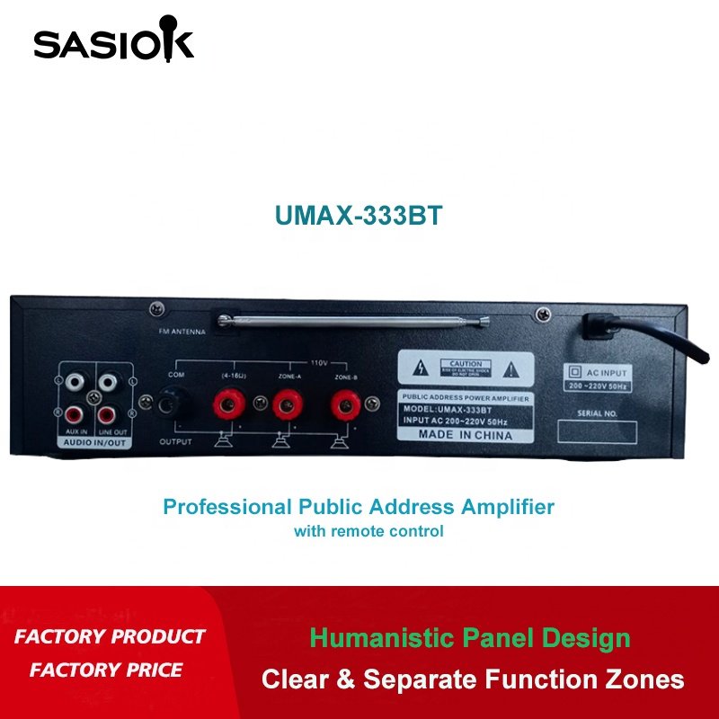 Mic Repeat/delay UMAX-333BT Remote Control Public Address Amplifier Support BT/USB/SD/AUX/FM Radio/LED Display Functions.