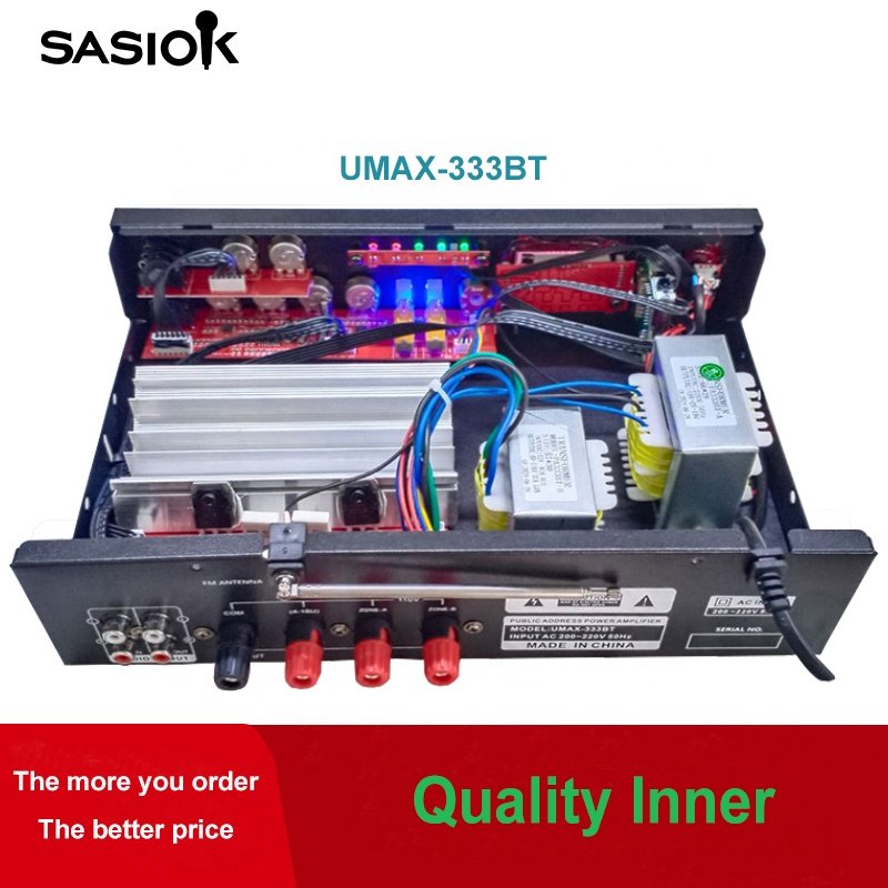 Mic Repeat/delay UMAX-333BT Remote Control Public Address Amplifier Support BT/USB/SD/AUX/FM Radio/LED Display Functions.
