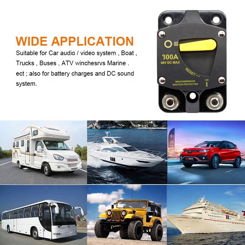 12-48V DC Waterproof 50A 60A 80A 100A 150A 200A 250A 300A Circuit Breaker Fuse Reset Car Audio Amplifier Breaker