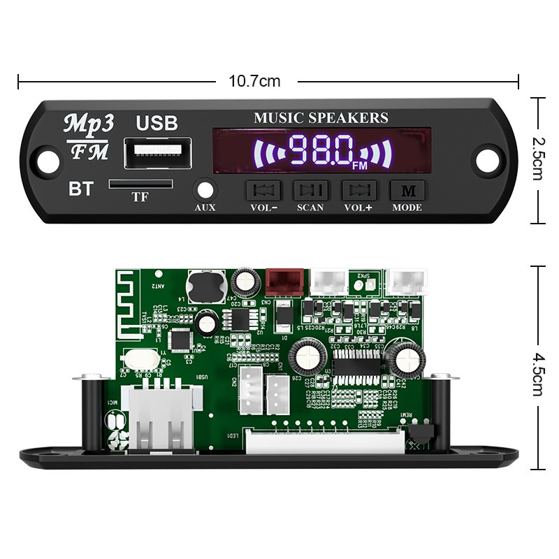 VIRE MP3 Decoder Board 60W Amplifier Bluetooth 5.0 MP3 Player Car FM Radio Handsfree Call Recording Audio Module