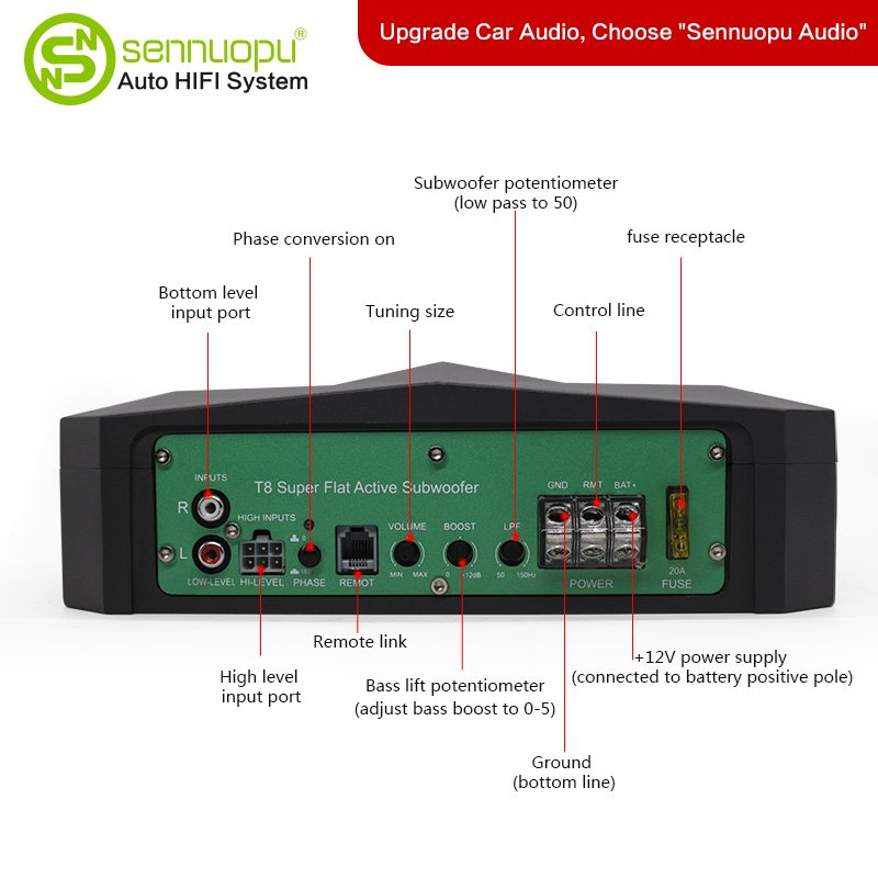 Sennuopu Most Popular Car Active Subwoofer 8 Inch Woofer Speaker Under Seat Audio Powerful Active Subwoofers