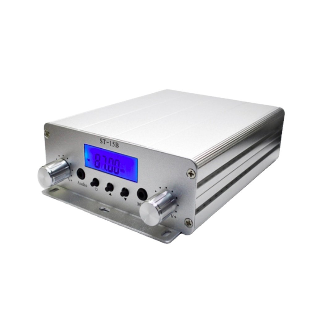 15W FM Broadcast Transmitter ST-15B Stereo PLL Radio Station 87MHz-108MHz Car Audio Amplifier Portable for Church Home Party