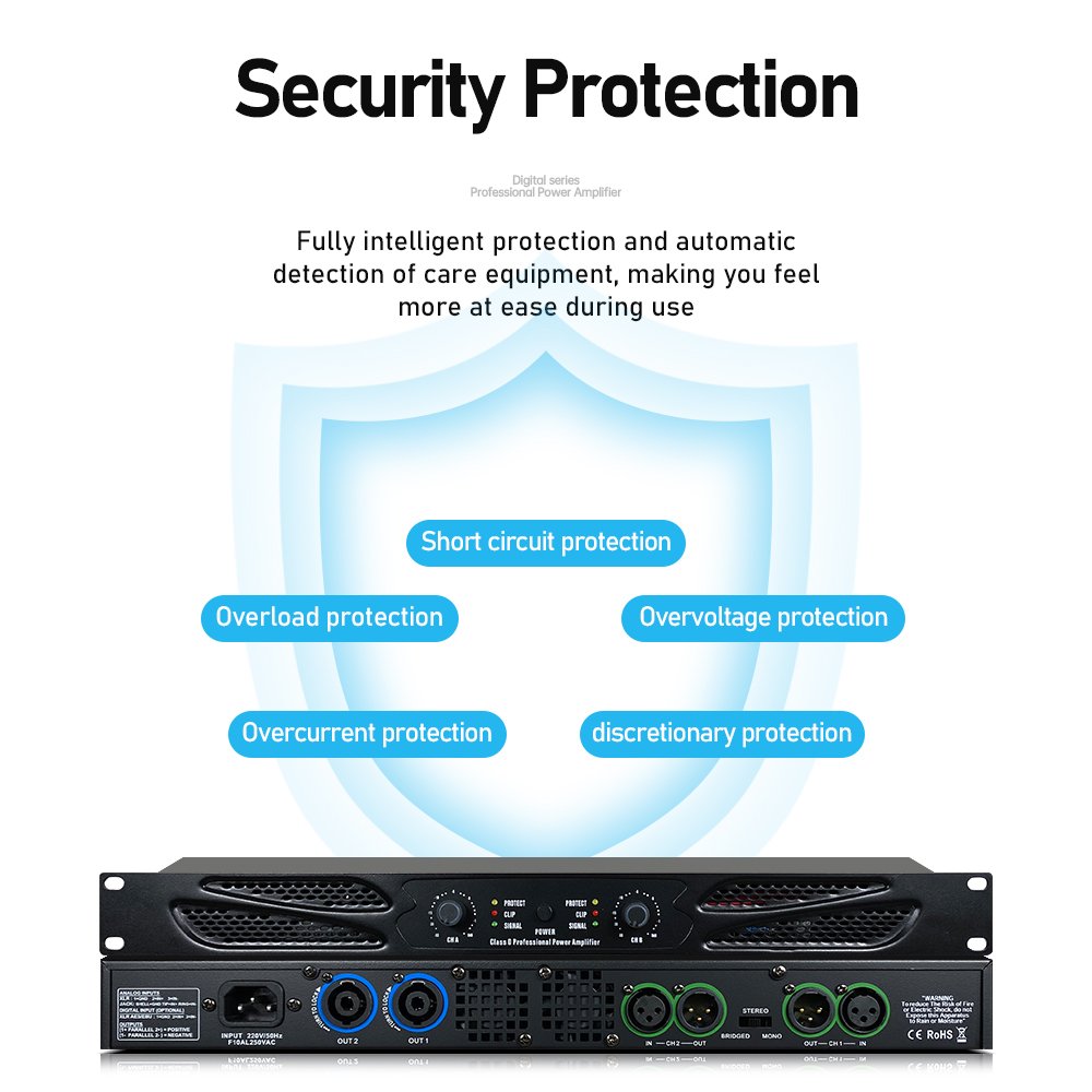 ERZHEN G-class Digital Power Amplifier Professional 2/4 Channel Power Amplifier/450W Power/1U Size