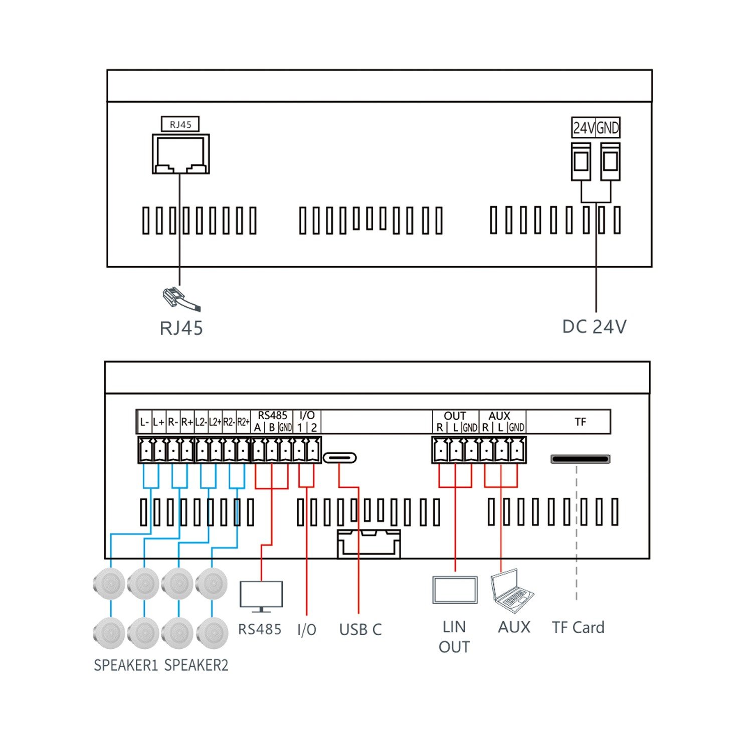 Rail Type Amplifier Smart Home Music Android App Control Remote Control FM Radio Wireless USB Electric Power Cars Hotels Radio