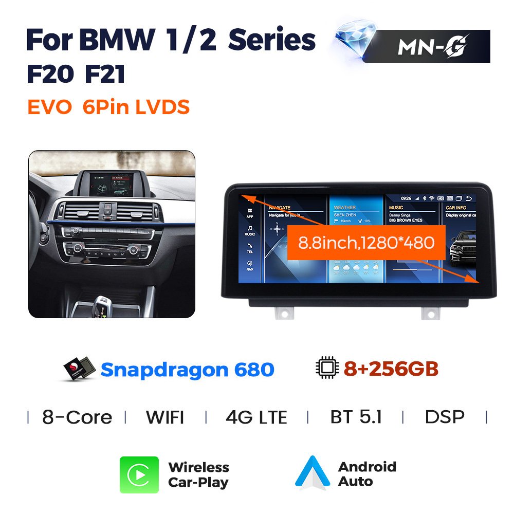 ID8 8+256G MEKEDE Android 12 Head Unit for BMW 1 Series 2017-2019 F20 F21 EVO Stereo Video DSP Voice Control STEREO Radio
