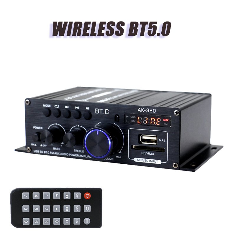 Multi-Channel 12V/100W Desktop Stereo HiFi Home Theater Amplifiers Receiver for Car with USB/SD/AUX/AV/FM Radio