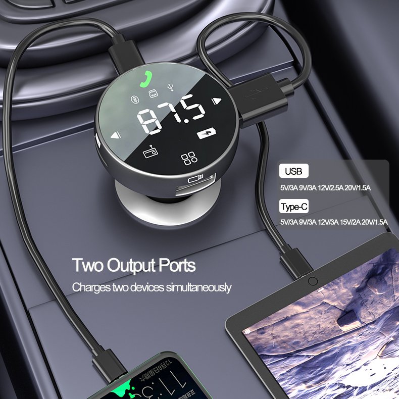 Hot Selling Products 2024 Car FM Transmitter Type C Car Charger Adapter Bluetooth 5.0 Car Kit MP3 Player Handsfree FM Modulator