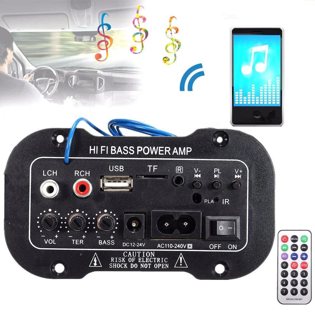 DC12V 24V AC220V 30W Car Speakers 12inch Subwoofer Blue Tooth Function Powered Power Amplifier Board for Car Subwoofer 12inch