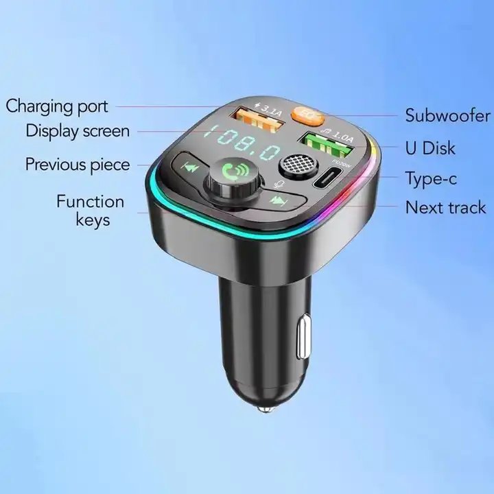 Portable Car Fast Charger Dual USB C Type-C PD Car Charger Reading TF Card FM Transmitter BT 5.0 Multifunctional MP3 Car Player