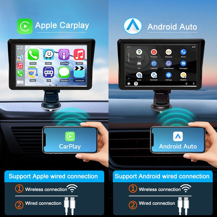 7inch Wireless Portable Navigation Display Portable Wireless Carplay Android Auto Car Radio Video Player