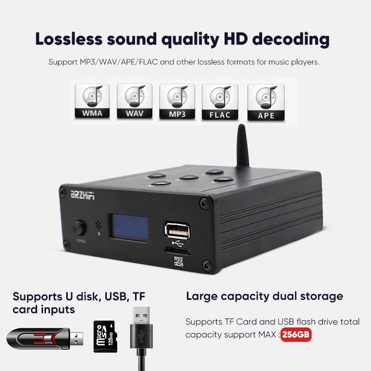 BRZHIFI Aluminum BT 5.0 USB Mini Portable Hifi Player Home Remote APP Control HiFi Power Amplifier