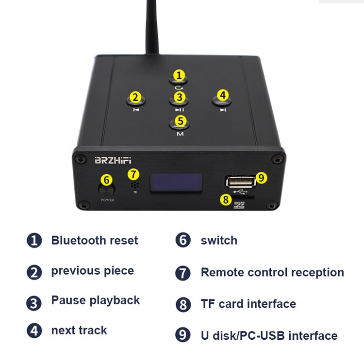 BRZHIFI Aluminum BT 5.0 USB Mini Portable Hifi Player Home Remote APP Control HiFi Power Amplifier