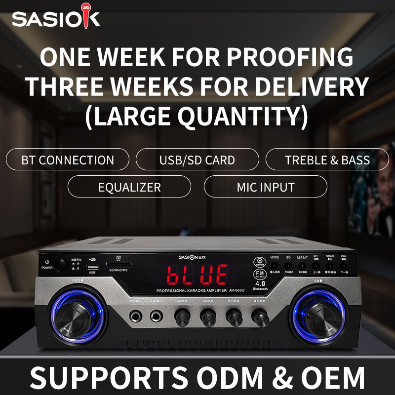 EQ/Optical Coaxial Input AV-666U Mic. Mixing Stereo Audio Amplifier with BT/USB/SD/MMC/MS/AUX Functions & Big LED Display Screen