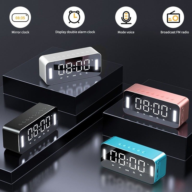Latest products BT speaker wireless mini Alarm clock night light Subwoofer High sound quality Mirror speaker H8