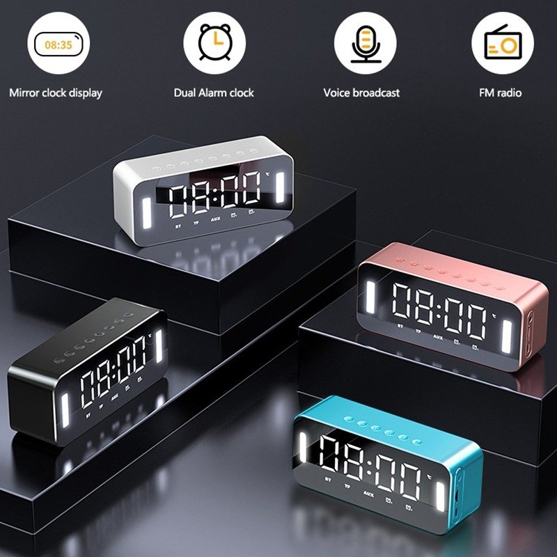 Latest products BT speaker wireless mini Alarm clock night light Subwoofer High sound quality Mirror speaker H8