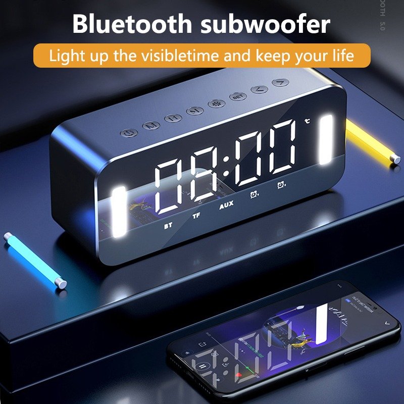 Latest products BT speaker wireless mini Alarm clock night light Subwoofer High sound quality Mirror speaker H8