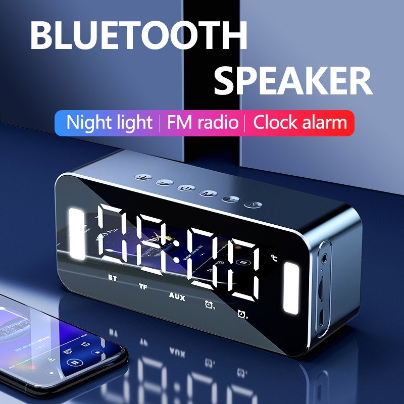 Latest products BT speaker wireless mini Alarm clock night light Subwoofer High sound quality Mirror speaker H8
