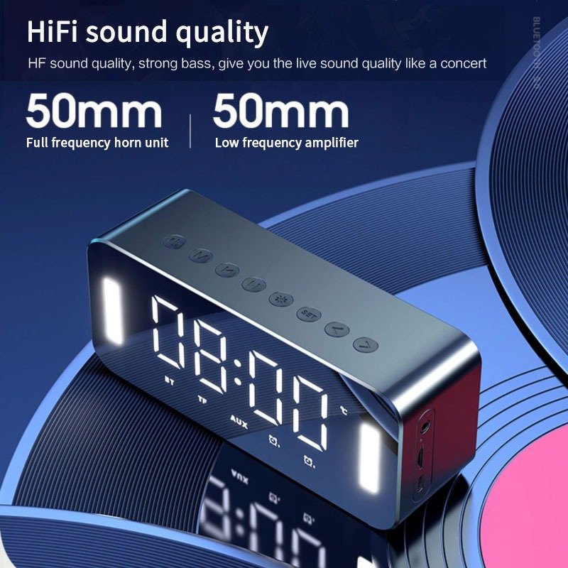 Latest products BT speaker wireless mini Alarm clock night light Subwoofer High sound quality Mirror speaker H8