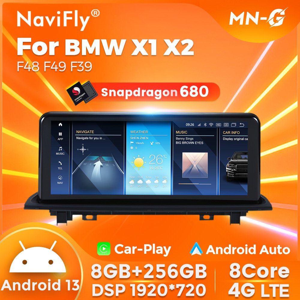 Navifly Snapdragon Android System 8+256GB Car Audio System for BMW X1 F48 Support 360 View Voice Control