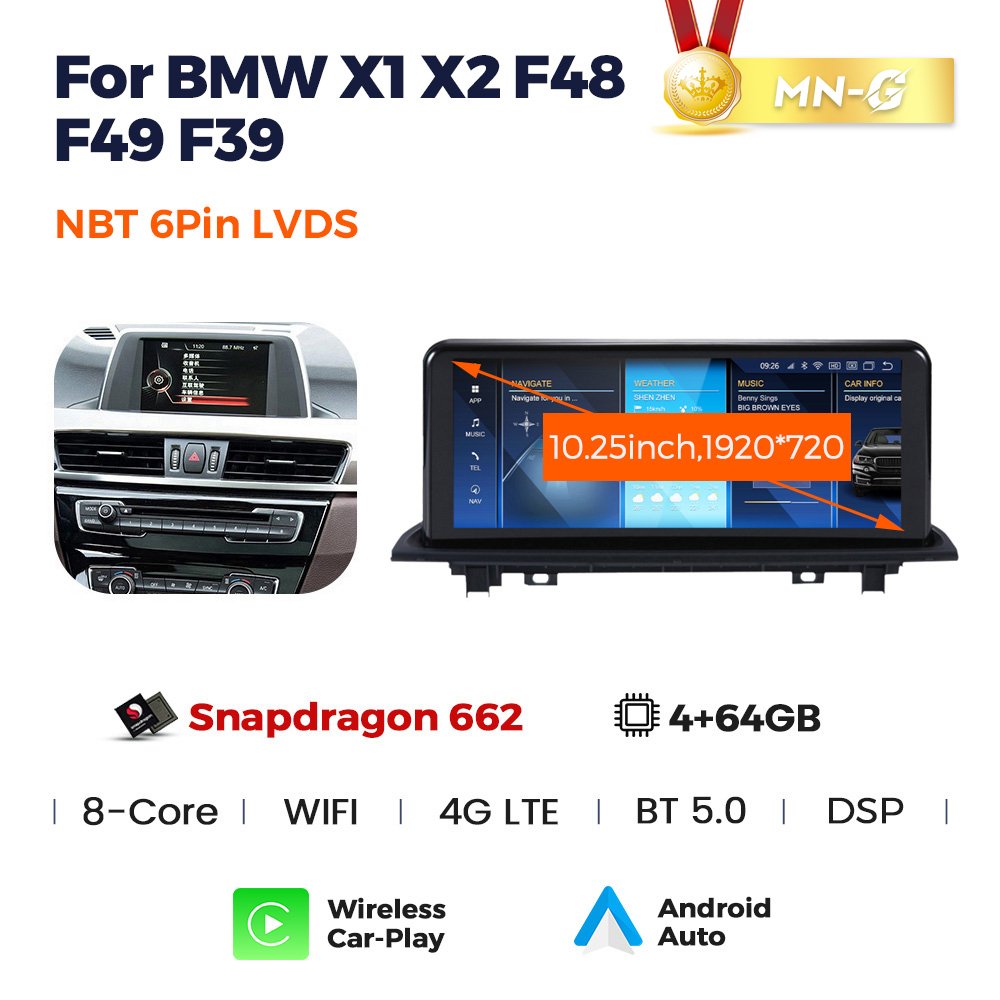 Navifly Snapdragon Android System 8+256GB Car Audio System for BMW X1 F48 Support 360 View Voice Control