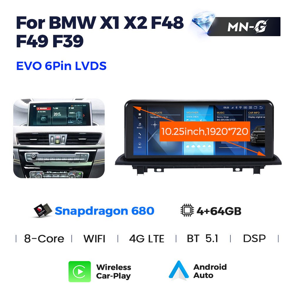 Navifly Snapdragon Android System 8+256GB Car Audio System for BMW X1 F48 Support 360 View Voice Control