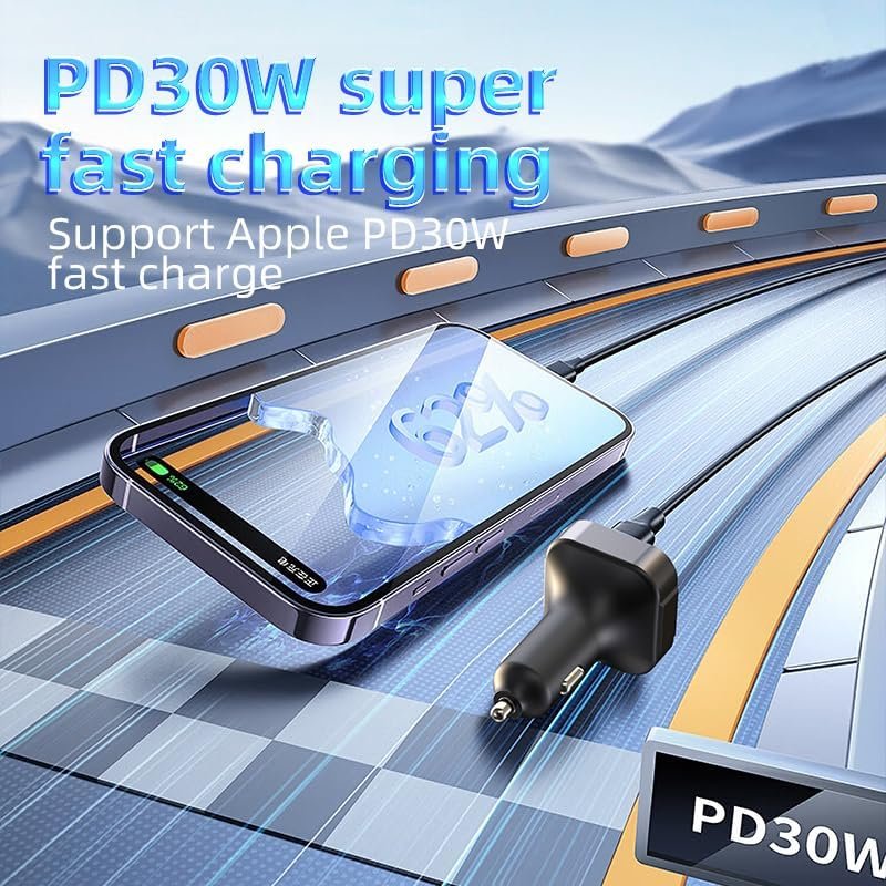 Car Charger, PD30W & QC3.0 Cigarette Lighter Charger for Multiple Devices, Rapid Charging Adapter Compatible with iPhone 15 Pro