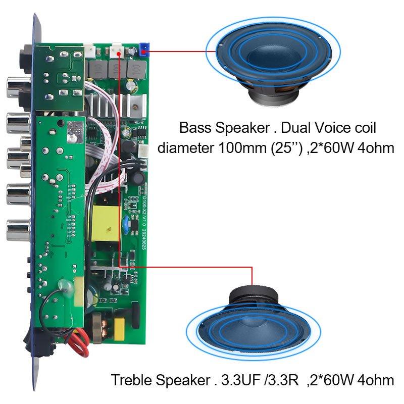 VIRE High Power 60W Dual Channel Bluetooth MP3 Amplifier Board with Dual Microphone Inputs for Karaoke Systems