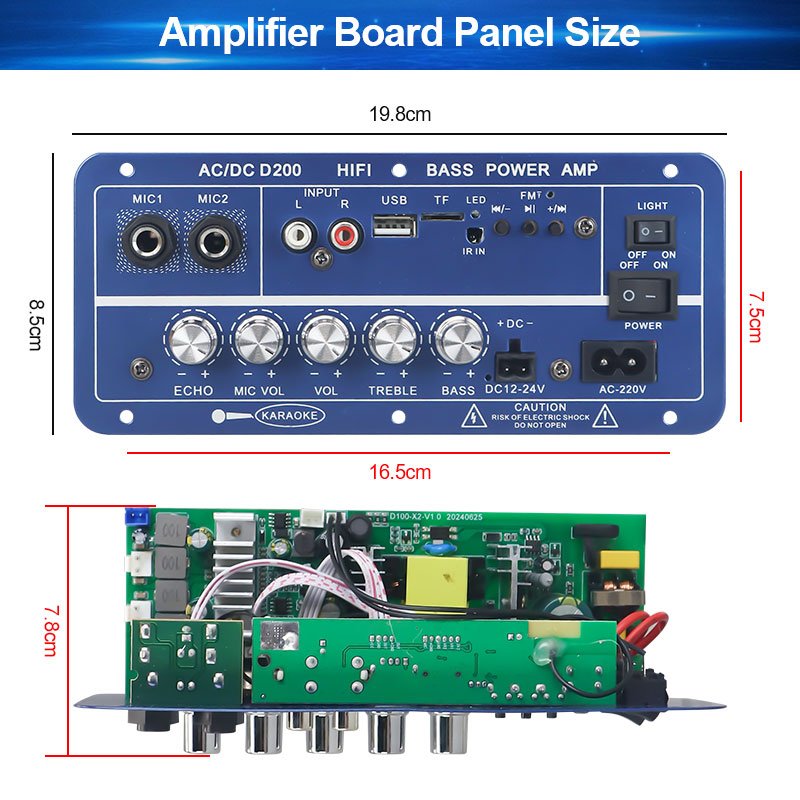 VIRE High Power 60W Dual Channel Bluetooth MP3 Amplifier Board with Dual Microphone Inputs for Karaoke Systems