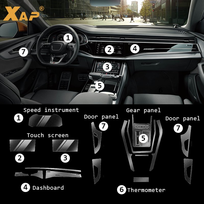 Tpu Transparent Film for Audi Q4 e-tron Q7 Q8 Car Interior Sticker Center Console Gear Touch Screen Dashboard Door Windows Panel