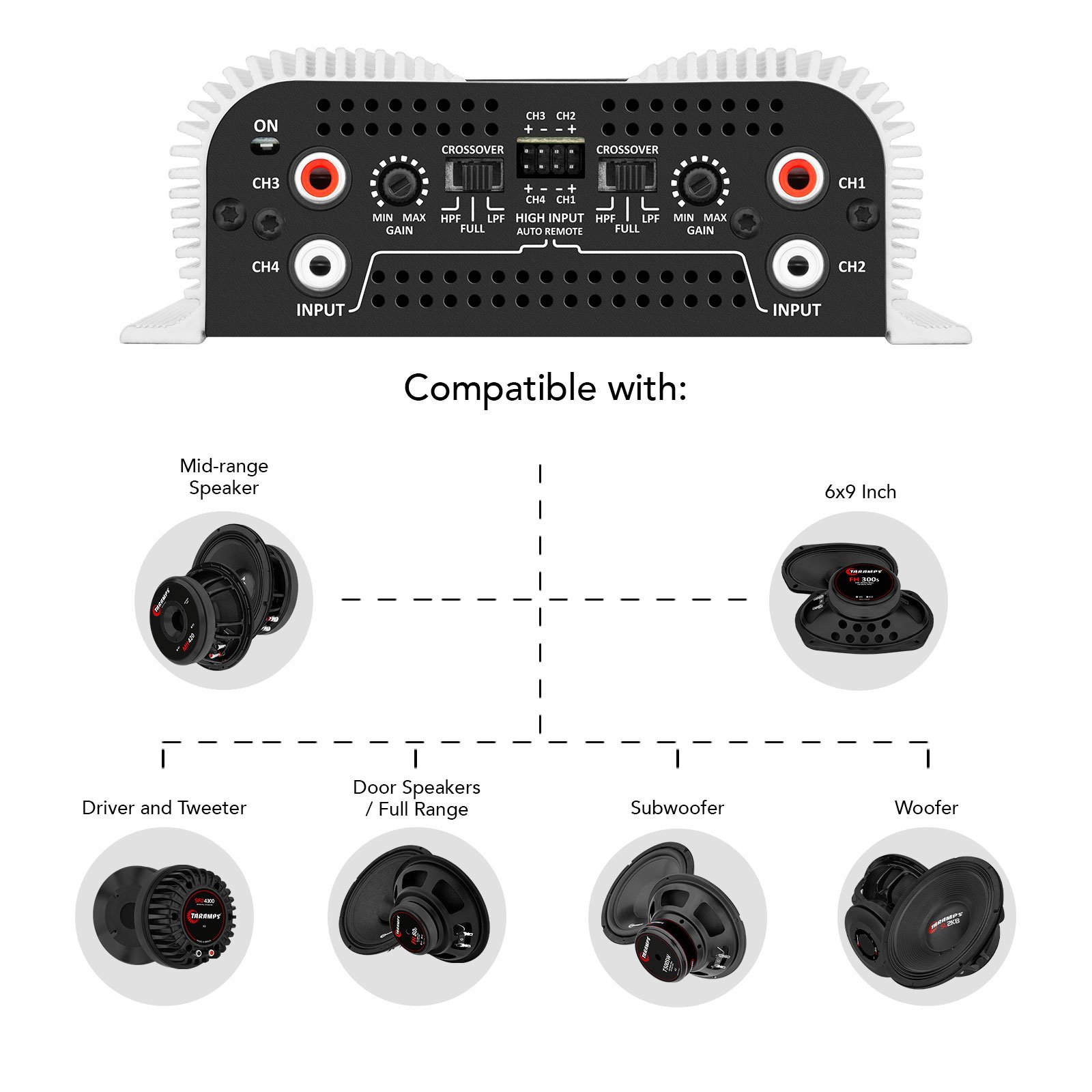 Taramps DS 440x4 440 Watts RMS 4 Channel 2 Ohms Amplifier Multichannel Digital Crossover HPF LPF Pass Bridgedable Car Audio Show